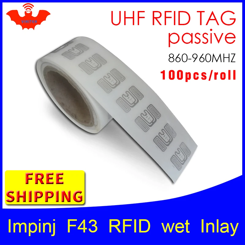 UHF RFID тег EPC 6C наклейка Impinj F43 влажная инкрустация 915mhz868mhz860 960MHZ Higgs3 100 шт. Бесплатная