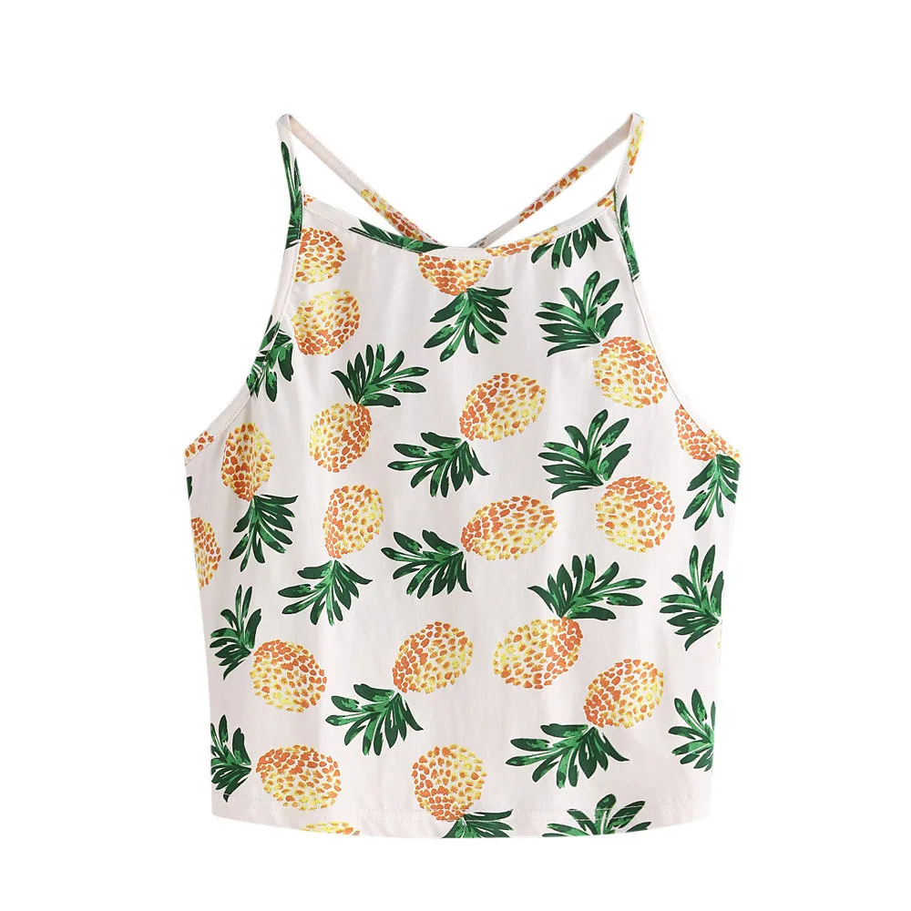 

Women Pineapple Print Tank Top Summer Sexy Short Halter Top For Dropshipping