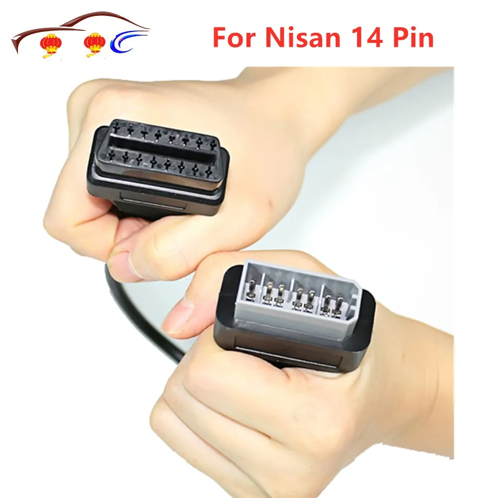 

For Nisan 14 Pin Male To 16 Pin Female OBD2 OBDII Diagnostic Tool Adapter Extension Connector Cable 14PIN OBD2 40cm OBD Cable