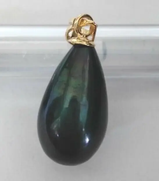 

top quality AAA 11x15mm natural tahitian black green pearl pendant 14KGP