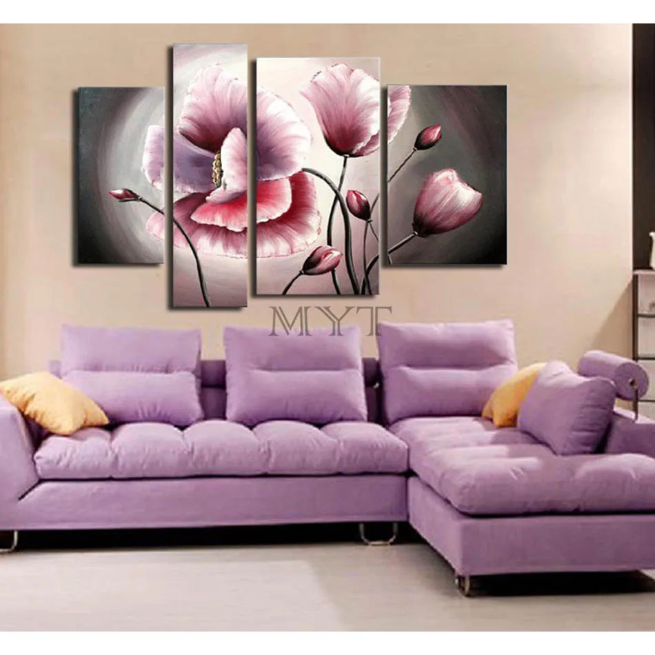 

2020 New Arrival Cuadros Hand-painted Oil Painting: Abstract Painting Flowers, 100% Handmade, Hand-drawn By Mag 4 Pieces Sp-03