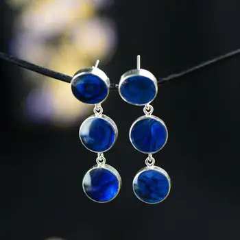 

925 Sterling Silver Jewelry Abalone Shell Earrings Long Original Classical Round Shaped Handmade Mosaic Earrings For Women