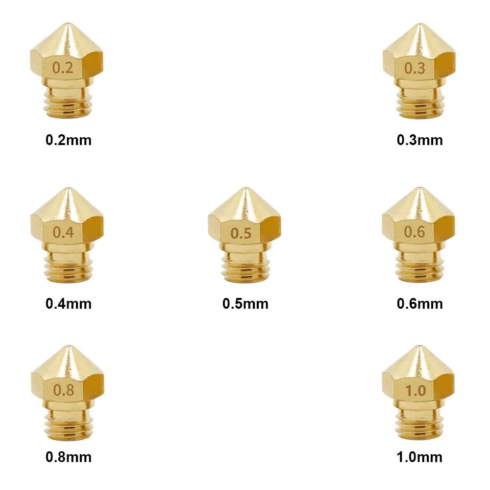MK10 латунная насадка для 3D-принтеры 18 шт. M7 латунь Экструзионная головка Hotend сопла 0,2/0,3/0,4/0,5/0,6/0,8/1,0 мм подходит для 1,75 мм нити