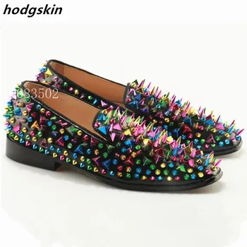 

2019 Mixed Colors Irregular Rivets Cover Cool Men Loafers Men Shoes Slip On Flats Casual Shoes Party Weeding Shoes Sapatos 45 46