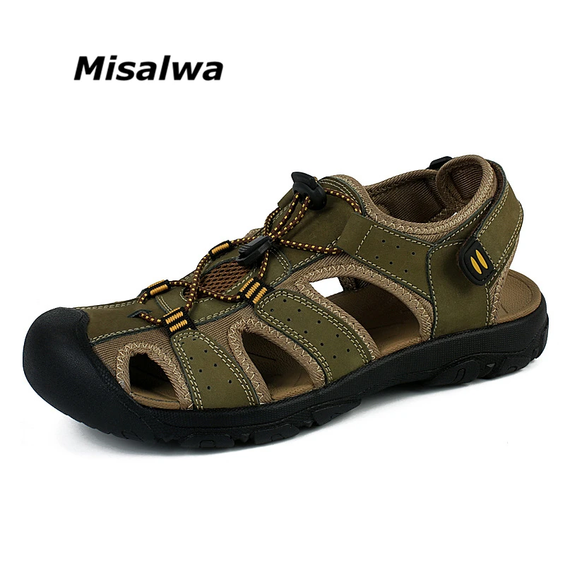 

Misalwa 2019 Hot Sale Genuine Leather Breathable Men Casual Sandals New Fashion Men Beach Sandals Plus Size 38-47