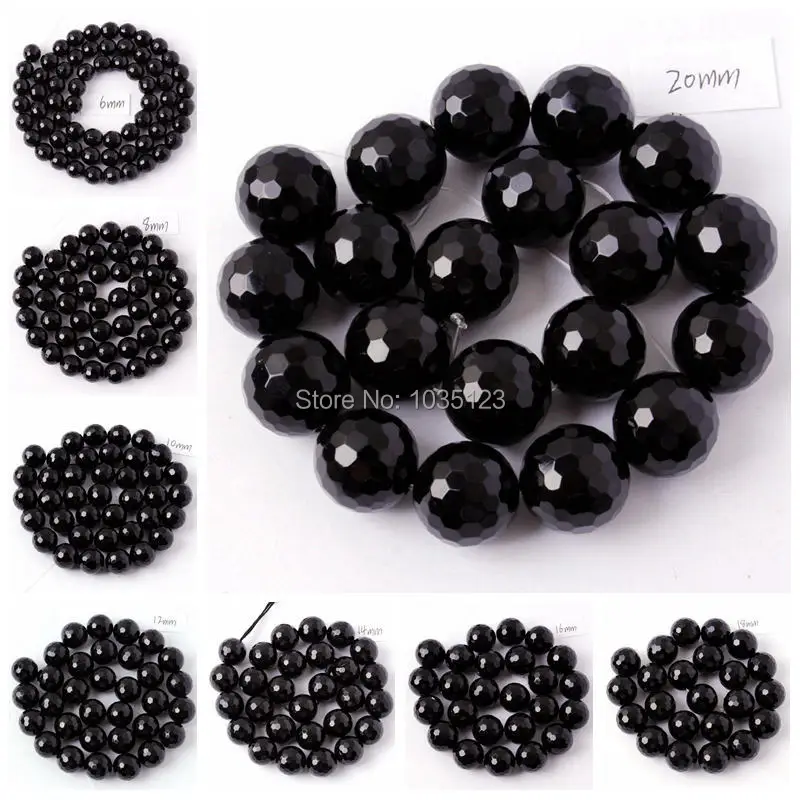 

Free Shipping 6.8.10.12.14.16.18mm Faceted Round Shape Black Agates Onyx Gems Loose Beads Strand 15" DIY Jewellery Making wj54