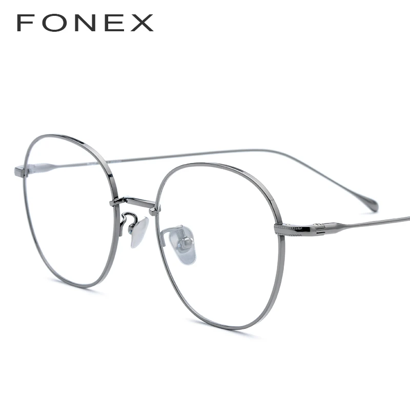 FONEX Pure B титановые очки, оправа для женщин, ультралегкие ретро овальные очки по рецепту, мужские очки, очки для близорукости, оптические очки 886 - Цвет оправы: Серый