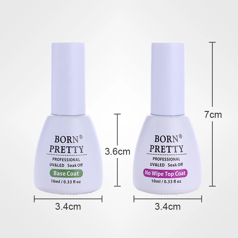 BORN PRETTY Base Coat No Wipe Top Coat 10ml Soak Off for UV LED Manicure Nail Art Gel Polish