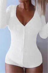 Сексуальная Передняя Глубокий v-образным вырезом боди длинный рукав; пуговицы пикантные женского тела блузка рубашка Для женщин Bodycon бинты