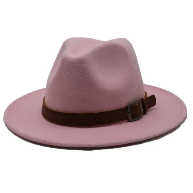 Seioum специальная фетровая шляпа Мужские фетровые шляпы с поясом женские винтажные шляпы Трилби Шерсть Fedora теплая джазовая шляпа Chapeau Femme feutre - Цвет: pink