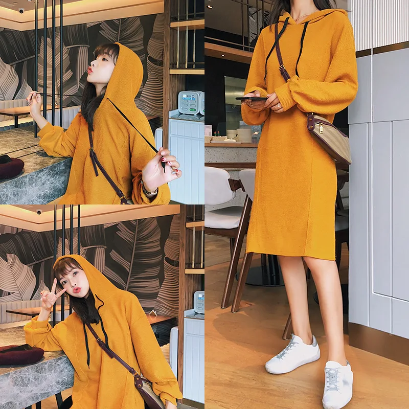 

Commute High elasticity autumn winter sweater dress women warm female Hats knitted bodycon elegant club OL party dress Full