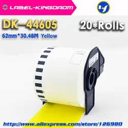 20 рулонов общие Brother dk-44605 этикетки 62 мм * 30.48 м желтый Цвет совместимый для Brother ql-570/700 все поставляются с Пластик держатель