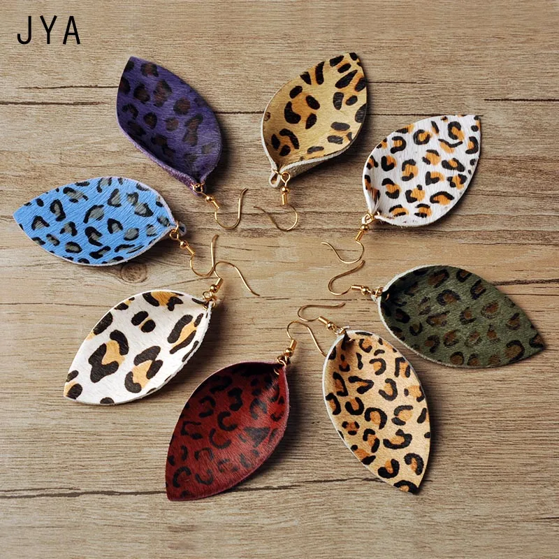 

JYA Real Leather Earrings for Women Real Feather waterdrop Long Earrings Fashion Leaf Dangle Multicolor Ear Drops Autumn 2019