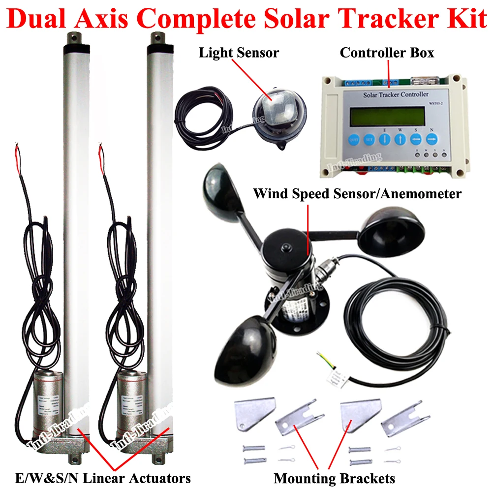 Электрическая Двухосная система слежения на солнечной батарее, комплект-2*1", линейный привод, двигатели+ ЖК-дисплей, контроллер+ Анемометр, DIY, PV, солнечный трекер