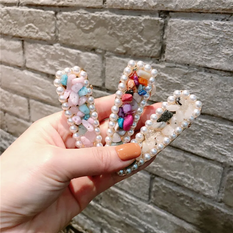 

Korea Pearl Stone Hairpins Geometric Waterdrop Hollow Hair Clips Metal Flower Hairgrip Women Girls Hair Accessories