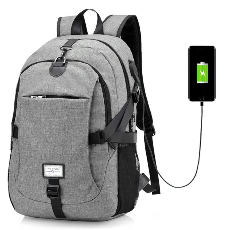

Casual Durable Canvas Backpack with USB Port for Men and Women Large Capacity Belt Laptop Shoulder Bagpack College Schoolbag