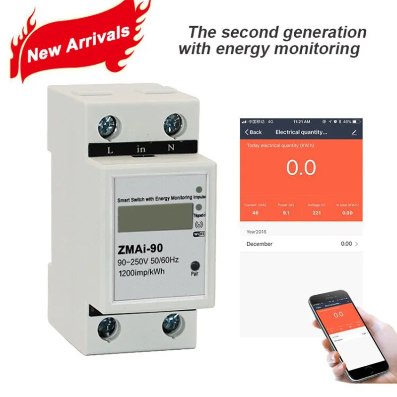 Tuya APP Single phase Din rail WIFI Smart Energy Meter Power
