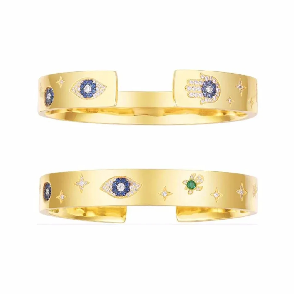 

ZOZIRI 925 Sterling Silver Gold Color Lucky evil Eyes Palm star SeaTurtle bracelet Bangle women zircon Stones Famous Bracelets