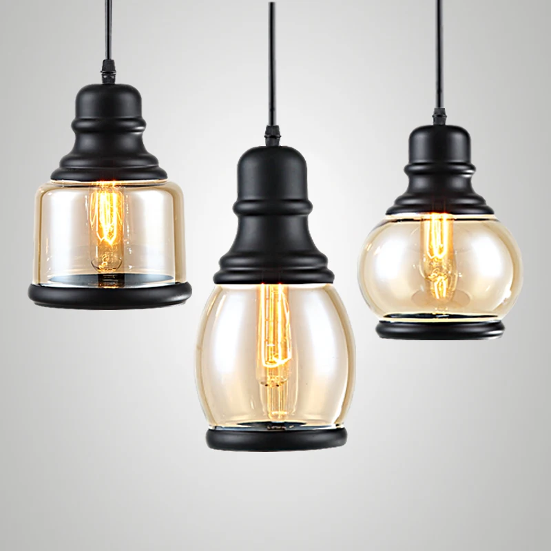 Loft Edison Vintage Retro Crystal Glass Black Iron Light Ceiling Lamp Cafe Dining Bar Hotel Club Coffe Shop Store Restaurant | Лампы и