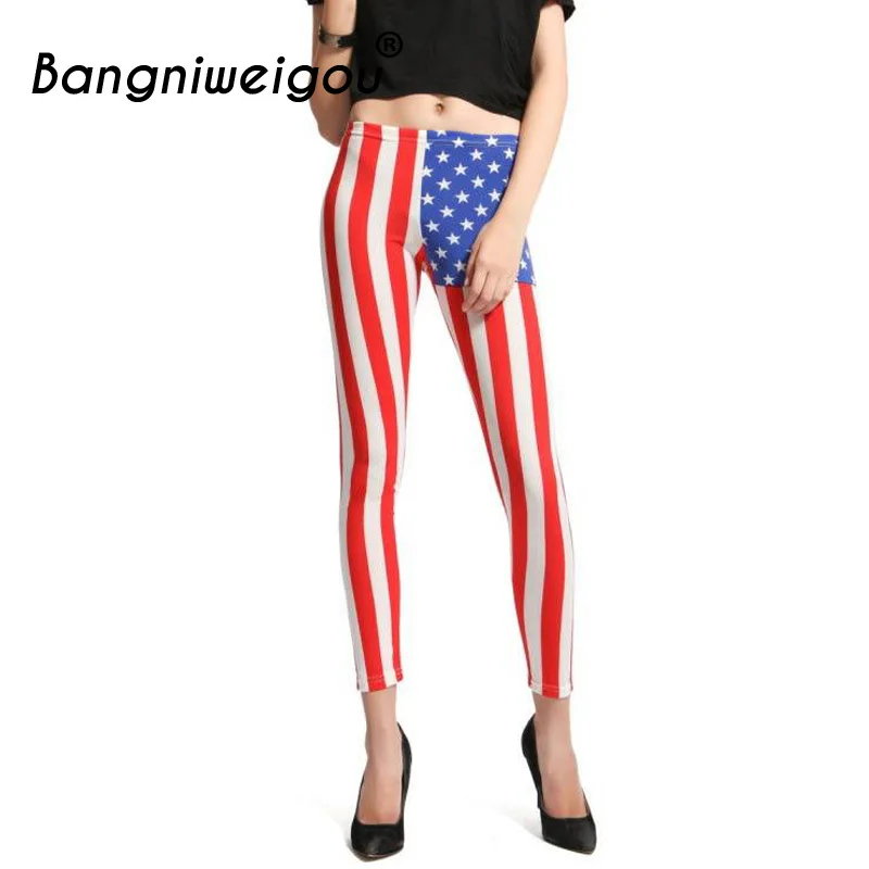 

Bangniweigou Women Skinny Leggings Soft White Red Striped Stars Print Slim Stretch Leggings Flag Style Pants