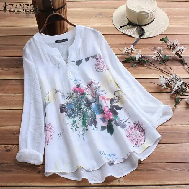 US $11.49 ZANZEA Elegant Printed Shirt Women's Autumn Blouse 2020 Vintage Floral Casual Blusas Female Long Sl