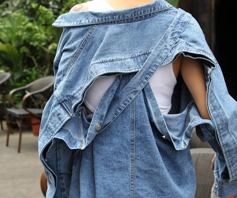 Longues Veste Manches Poitrine À Blue 2019 Mode Baby Femmes Taille Printemps Spliced Jusqu'à Sauvage eam Nouveau Lâche Dentelle De Denim Lc011 Marée Unique wCzXqztZ