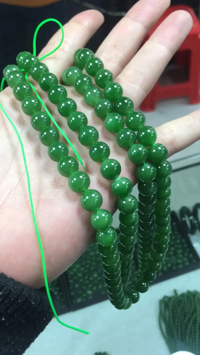 Натуральный Wada Jasper Yang Green 10 pct 108 Длинная цепочка ожерелье четки льда диаметр бисера 10mm1. 0