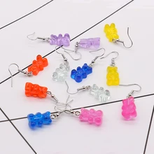 Модные милые Мультяшные цветные прозрачные полимерные серьги в виде медведя, серьги для девочек, ювелирные изделия, вечерние серьги, подходящий подарок