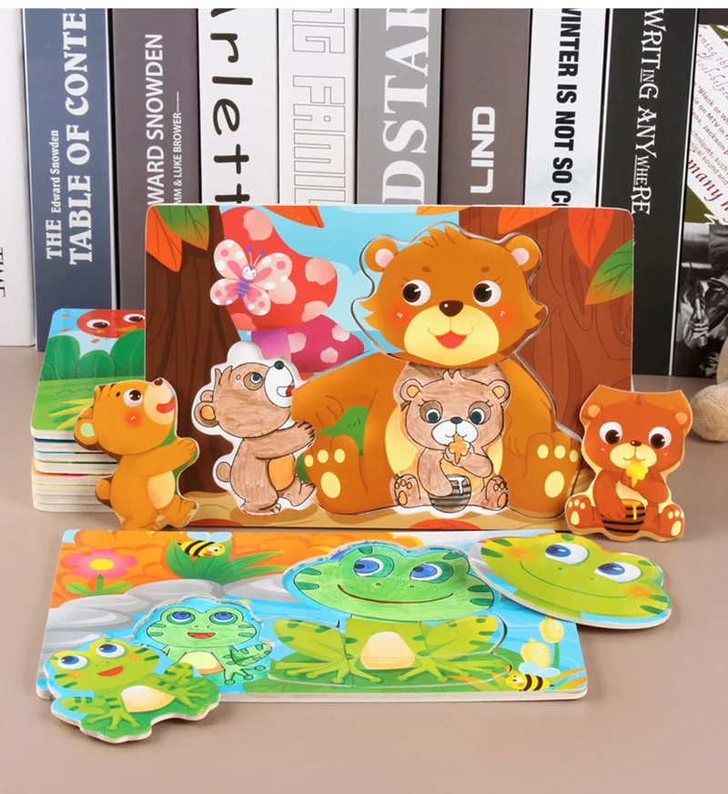 Montessori Educational Wooden Toys for Children Early Learning Puzzles Kids Intelligence Animal Shapes Matching and Drawing