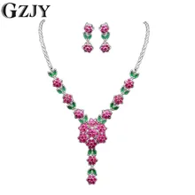 GZJY Elegant Beautiful Flowers White Gold Color AAA Zircon Bridal/Wedding Jewelry Sets For Women