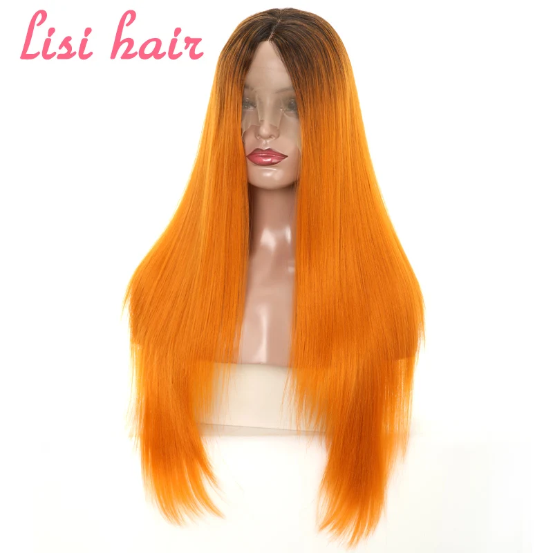 LISI HAIR 26 inches black golden Cyan Pink long Straight Synthetic Front Lace Wigs For Black Women African American hair LISI HAIR 26 inches black golden Cyan Pink long Straight Synthetic Front Lace Wigs For Black Women African American hair