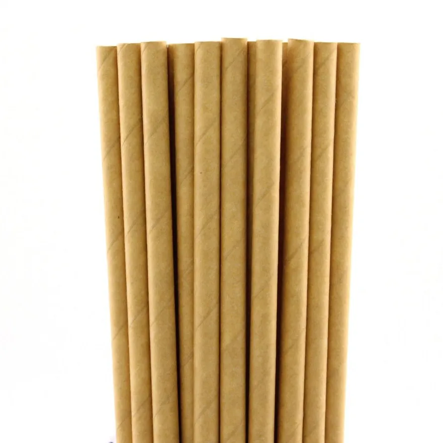 

200 pcs Solid Plain Brown Kraft Paper Straws Bulk-Biodegradable Rustic Party Drinking Restaurant Juice Coffee Smoothies Soda