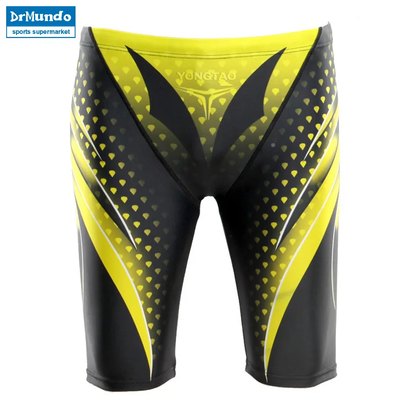 Men`s Professional Athletes Compression Rapid Swim Trunks Splice Quick Dry Jammer Swimsuit