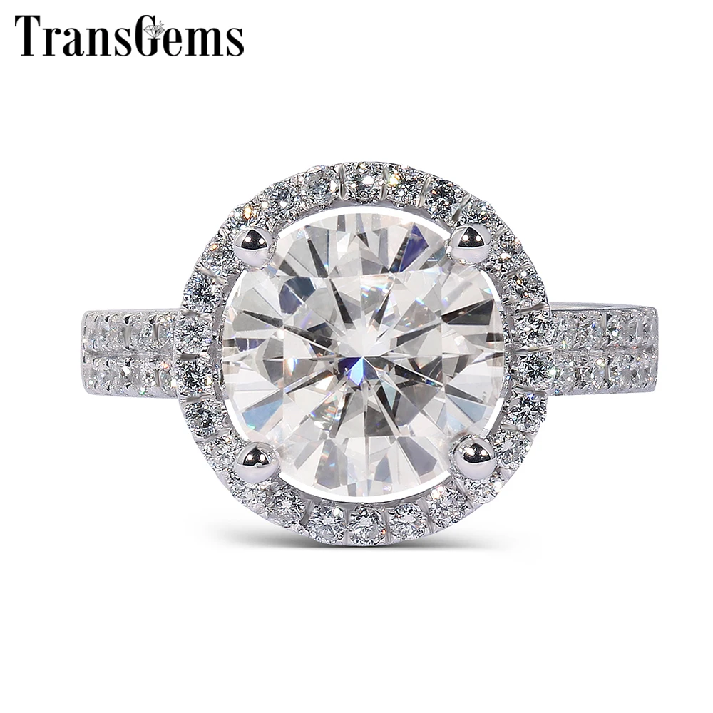 Transgems Solid 14K 585 White Gold Cneter 2ct 8MM F Color VVS Halo Moissanite Engagement Ring for Women Gold Rings with Accents цена Transgems Solid 14K 585 White Gold Cneter 2ct 8MM F Color VVS Halo Moissanite Engagement Ring for Women Gold Rings with Accents цены онлайн