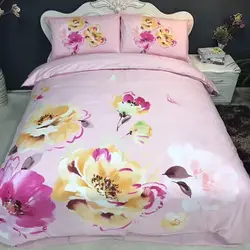 Акварельная живопись цветочный розовый постельного белья queen Размеры хлопок печатных пододеяльник плоским простыни с наволочкой домашний