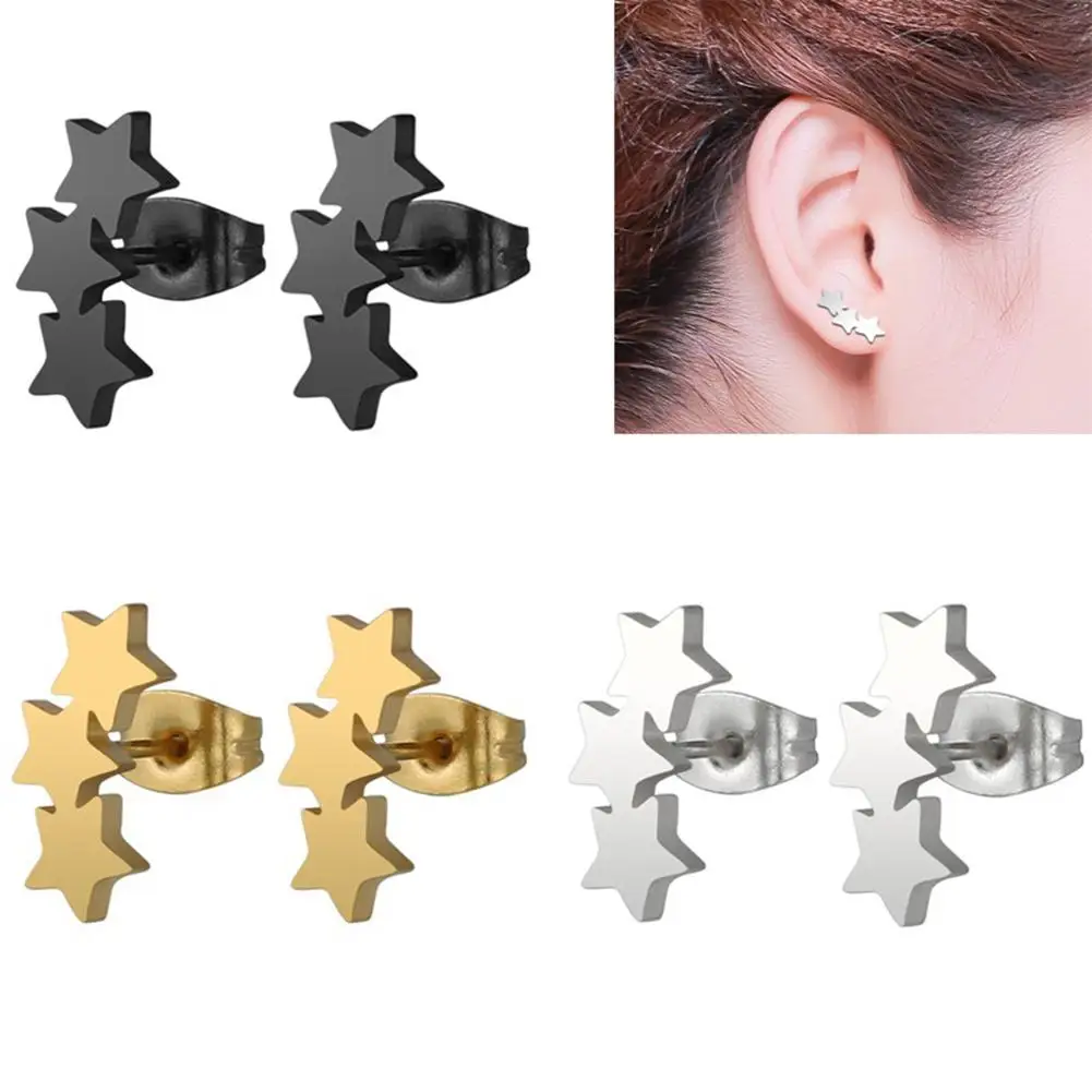 

Women Fashion Chic Triple Star Ear Studs Stainless Steel Earrings Piercing Jewelry Charm