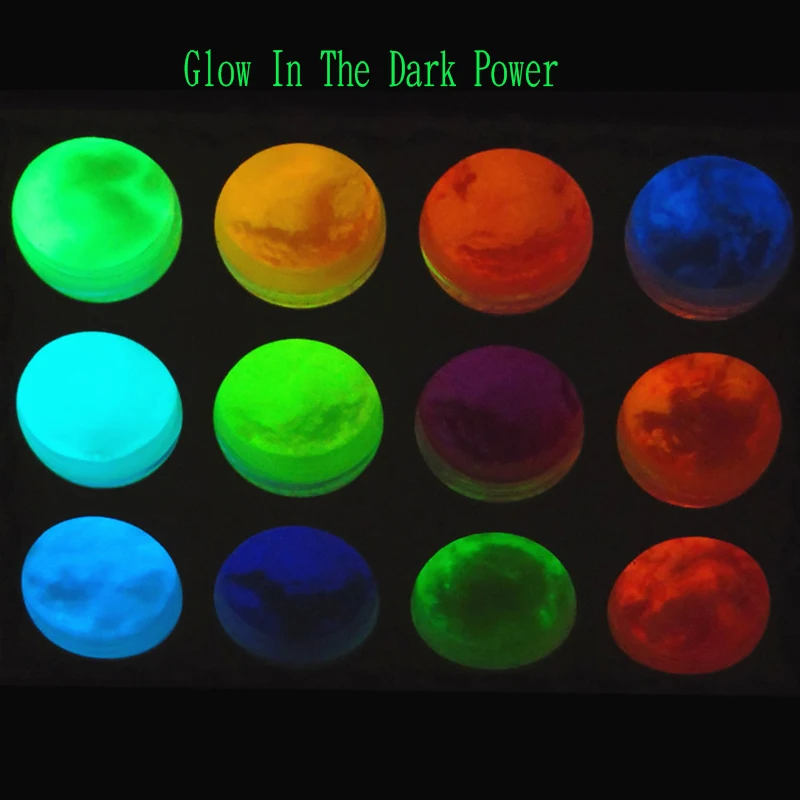12 видов цветов фотолюминесцентный порошок, люминофора Краски порошок, эффекта свечения тонкий блеск в течение длительного времени светильник Светящиеся в темноте Power100g