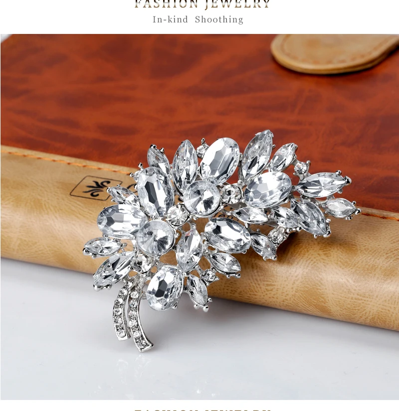 Роскошная Высококачественная серебряная подвеска в форме растения из австрийского хрусталя, броши для женщин, ювелирные изделия для костюма, брошь, свадебный букет