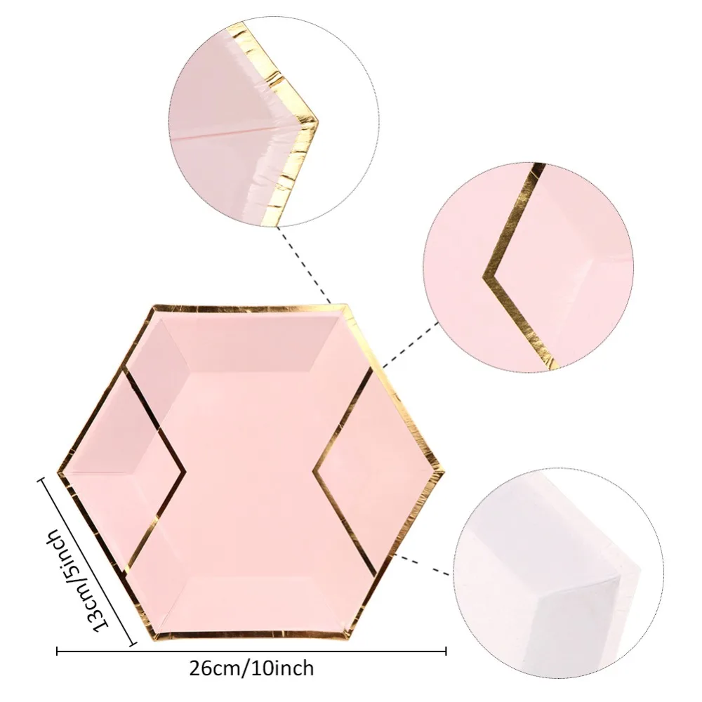 OurWarm розовый одноразовые бумага тарелки для торта таблички позолота одноразовые салфетки свадьба день рождения Детские вечерние украшения стола
