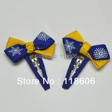 200 шт синий и желтый Снежинка печать рождественские подарки для детей зажим для волос