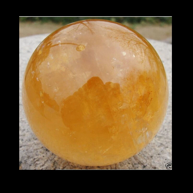 SCY fa88004300414&lt&lt&lt 80MM Natural Citrine Calcite Quartz Crystal Sphere Ball Healing +Stand |