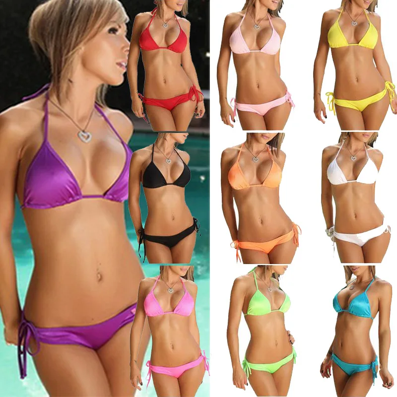 

Winswim Solid Micro Bikini 2019 Extrem Sexy Swimsuit Women Halter String Bikini Set Beach Bathing Suit Swimwear