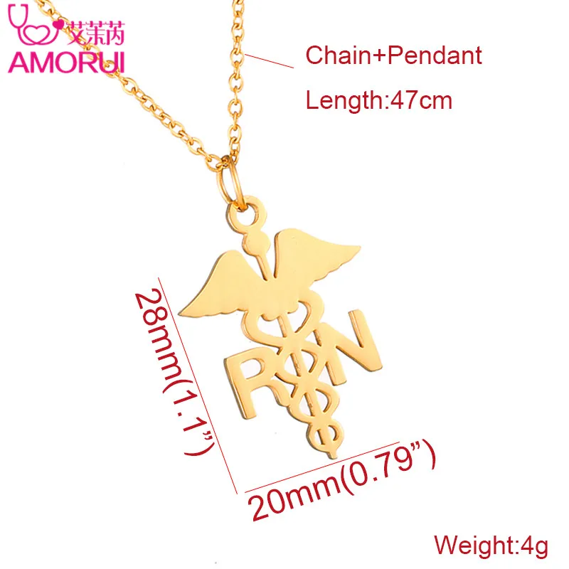 AMORUI Gold Silver Medical Registered Nurse Adjustable Necklaces Collares for Women Jewelry Collier Femme Choker Heart Necklace