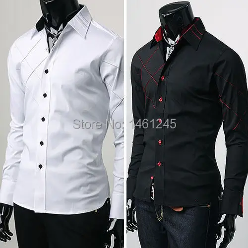 Trendy Mens Casual Button Down Slim Fit Long Sleeve Formal Dress Shirts | Тематическая одежда и униформа