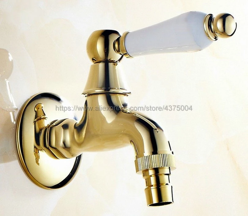 Luxury Gold Color Brass Ceramic Handle Washing Machine Faucet Laundry Sink Cold Water Taps Nav126 | Обустройство дома