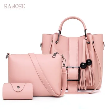 

Women Compound 3 Sets Bag Leather Casual Tote Bag Crossbody Bags For Lady Fashion Designer Tassel Handbag Shoulder Messenger Bag