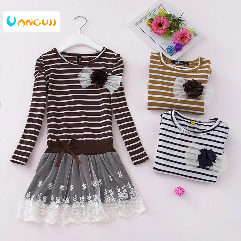 

Tail cargo processing Children Dresses 2018 Fashion Girls Princess Dress Baby Long-Sleeve Striped Dress Retail, Free Shipping
