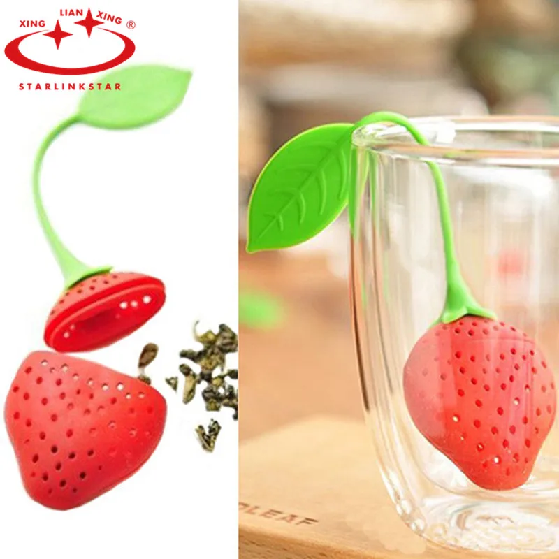 

3Pcs/lot Silica Gel Strawberry IlterTea Strainer Bag Tea Strainer Bag Ball Sticks Loose Herbal Spice Infuser Filter tools