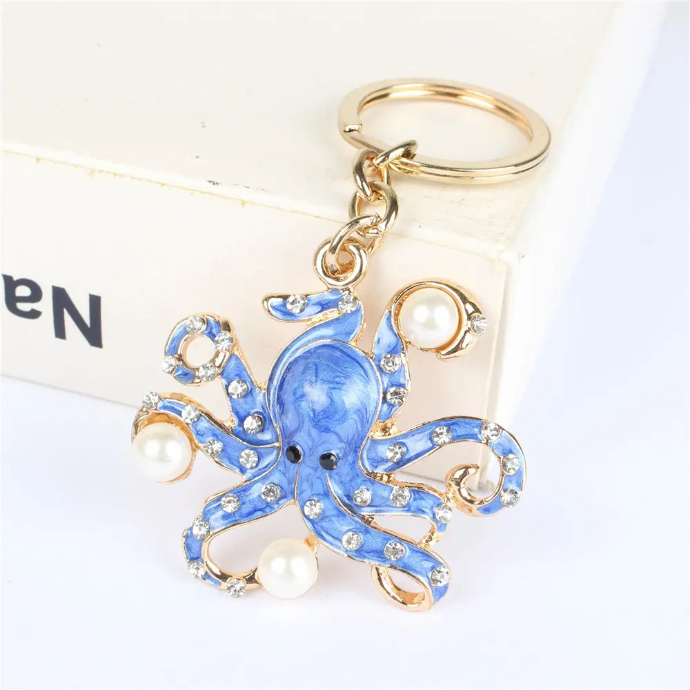 

Blue Octopus Pearl Cute Crystal Charm Purse Handbag Car Key Keyring Keychain Party Wedding Birthday Gift
