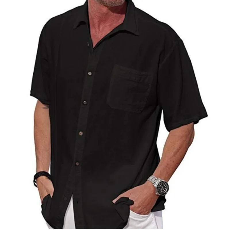 

ADISPUTENT 2019 Male Casual Short Sleeved Solid Single-breasted Slim Fit Social Casual Dress Shirt Brand New Loose Clothing Soft